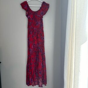Women’s Off-the-shoulder red & pink Floral Dress - Bog Collection - Small